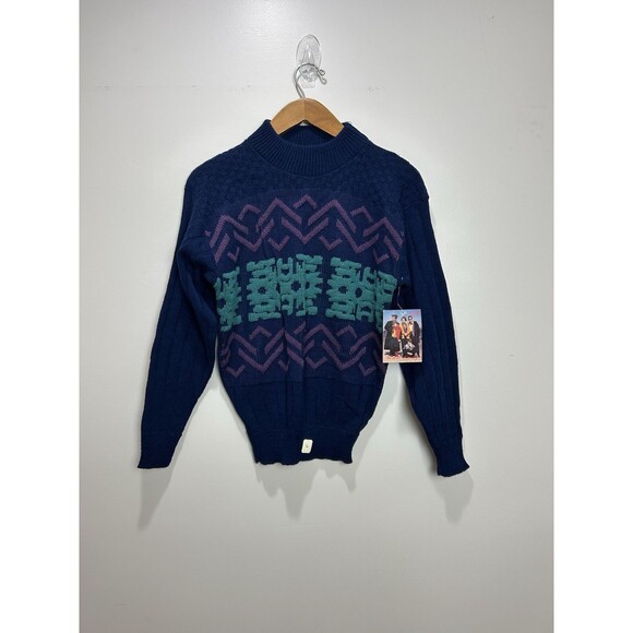 Vintage Gitano Sweater Size L Blue Aztec Geometric Made in USA NWT Deadstock - Picture 1 of 10
